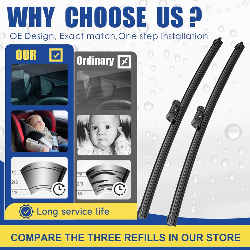 ANRDDO 3 wipers Factory Replacement for Benz GL-Class 2013-2016 GL450 GL350 GL550 ML-Class 2012-2015 ML350 ML550 ML63 GLE-Class 2016-2017 Original Equipment Wiper Blades 26"+23"+12"(Set of 3) Top Lock - Image 2